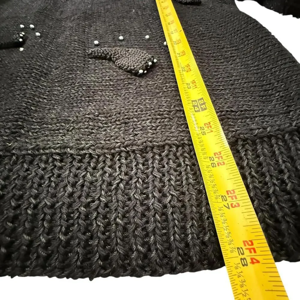 Chavenne Black Knit Sweater with 3D Accents and Pearl Beads – Size L - Picture 5 of 5